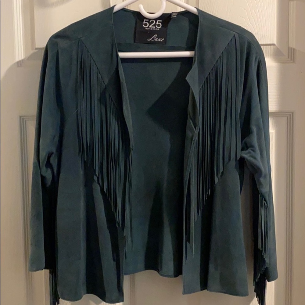 One of a kind fringed suede jacket.